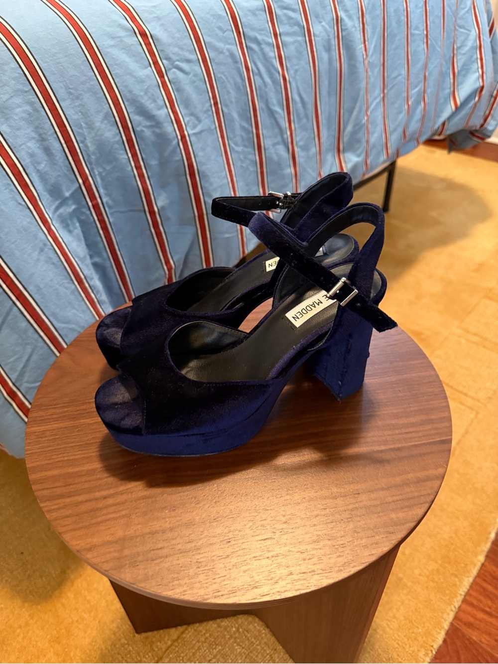 Steve Madden Blue Velvet Platform Sandals with Ankle Strap